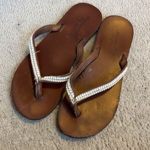 American Eagle Outfitters Brown and Cream Sandals
